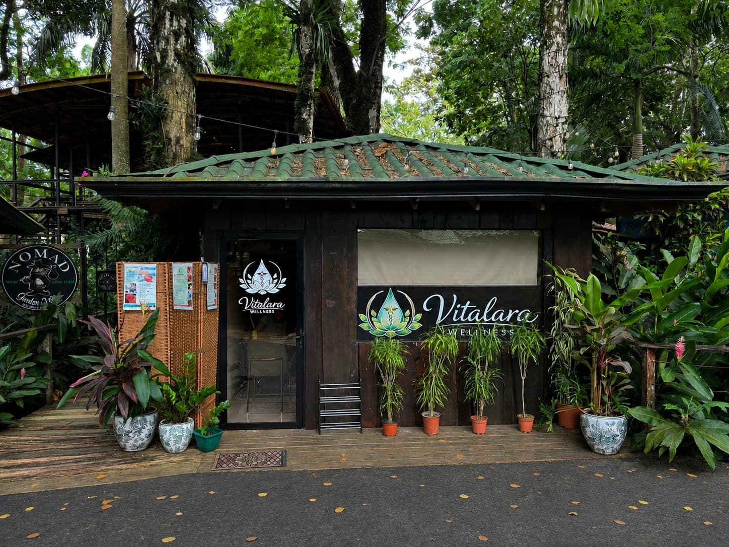 The tropical entrance to Vitalara Wellness in Dominical, Costa Rica
